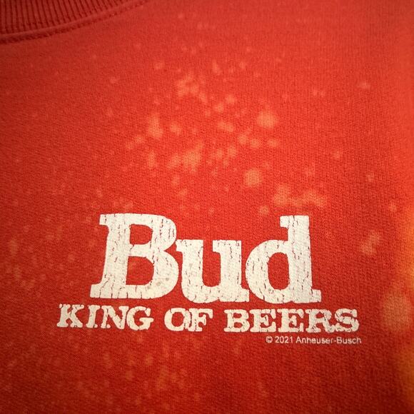 Junk Food Clothing Tie-Dye Budweiser Crewneck Sweatshirt, Red, Men’s Small - Picture 2 of 7